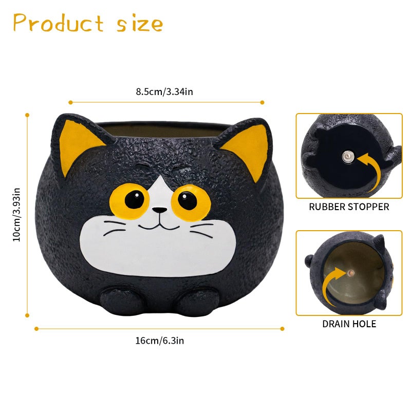 Toparad Black Cat Planter Pot - Unique Resin Succulent Planter with Drainage Hole, Funny Cat Plant Pots for Indoor Outdoor Plants, Cute Decorative Flower Pot Gift for Mother and Cat/Plant Lovers - Image 3