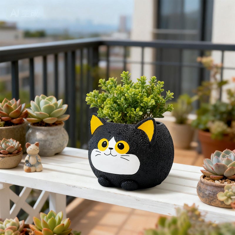 Toparad Black Cat Planter Pot - Unique Resin Succulent Planter with Drainage Hole, Funny Cat Plant Pots for Indoor Outdoor Plants, Cute Decorative Flower Pot Gift for Mother and Cat/Plant Lovers - Image 5