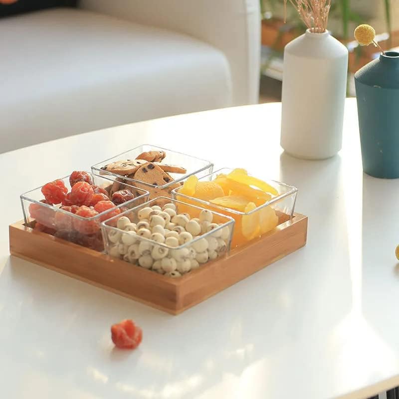 AZLVERA Bowl Serving SetKitchen Glass Dry Fruit Bowl with Wooden Tray for Serving Dry FruitsChocolatesSnacksPickleDessertMukhwas Candy Bowl Perfect for Dining Table Decoration Set of 1 - Image 2