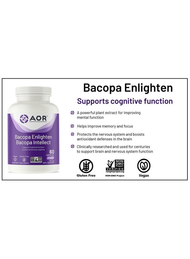 AOR, Bacopa Enlighten, Ayurvedic Bacopa Monnieri Supplement, 300 mg, Vegan, 60 Capsules (60 Servings) - Image 2