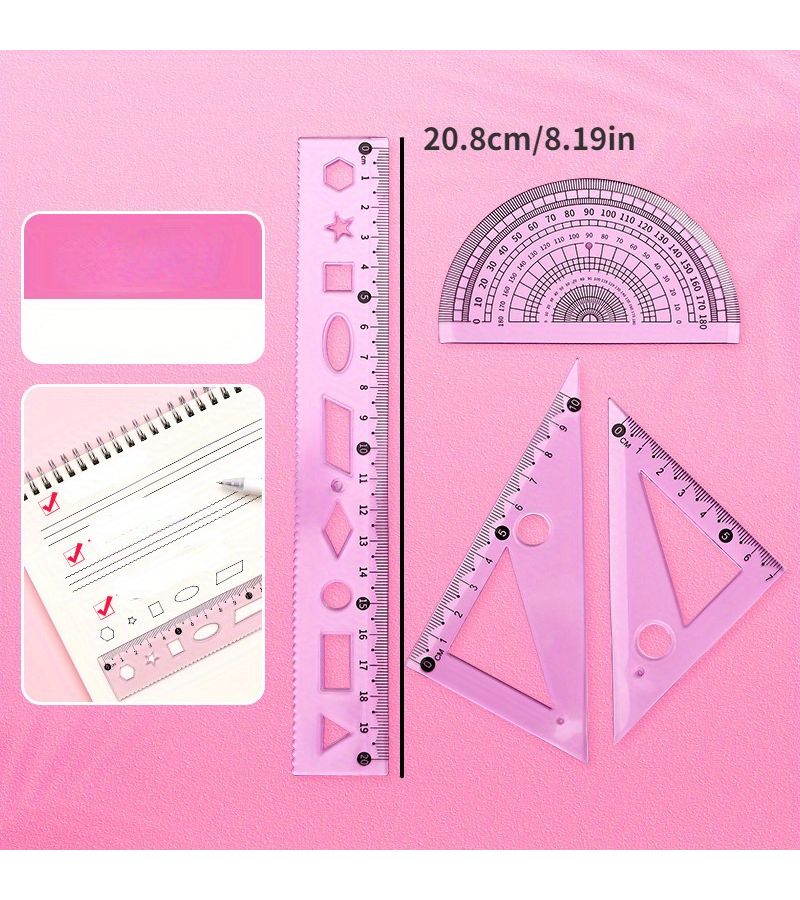 Pink 7.87 Inch Soft Ruler Set 4 Piece Drawing Measuring Tool - Image 3