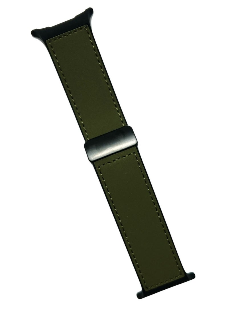 Watch Galaxy Watch Ultra Band 47mm (2024), No Gap Silicone Leather Strap Compatible with Samsung Galaxy Watch 7 Ultra 47mm Men Women, Rubber Magnetic Buckle Strap green - Image 1