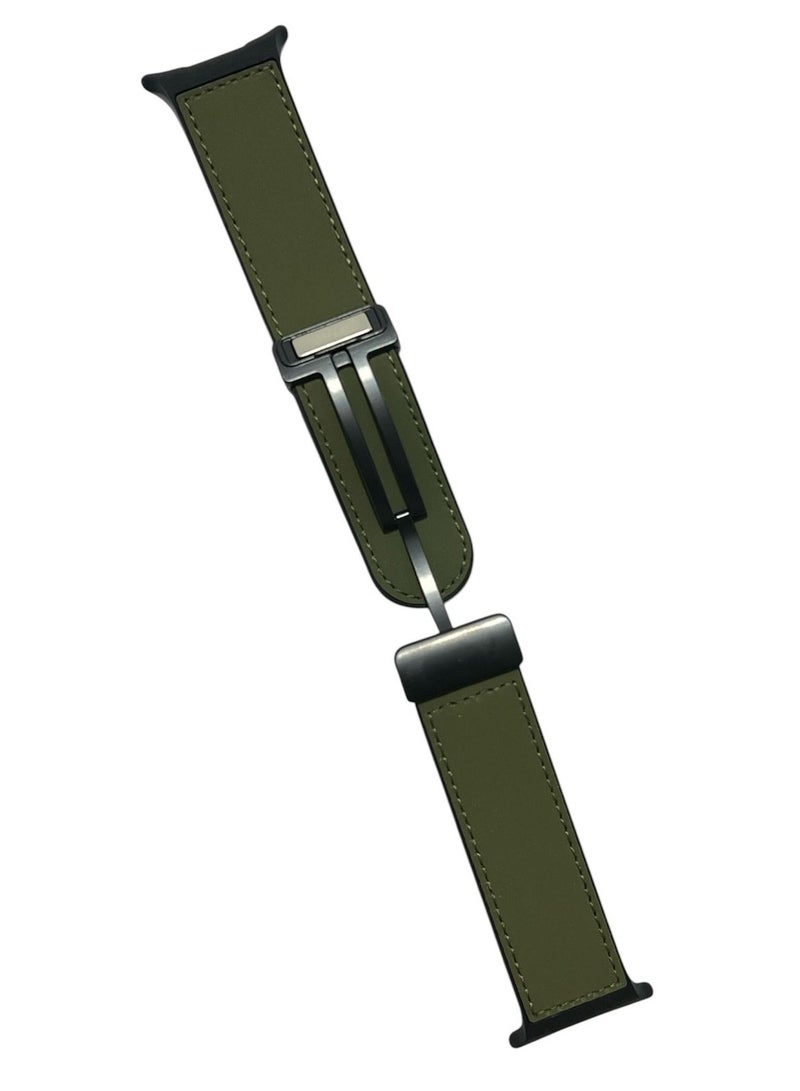 Watch Galaxy Watch Ultra Band 47mm (2024), No Gap Silicone Leather Strap Compatible with Samsung Galaxy Watch 7 Ultra 47mm Men Women, Rubber Magnetic Buckle Strap green - Image 2