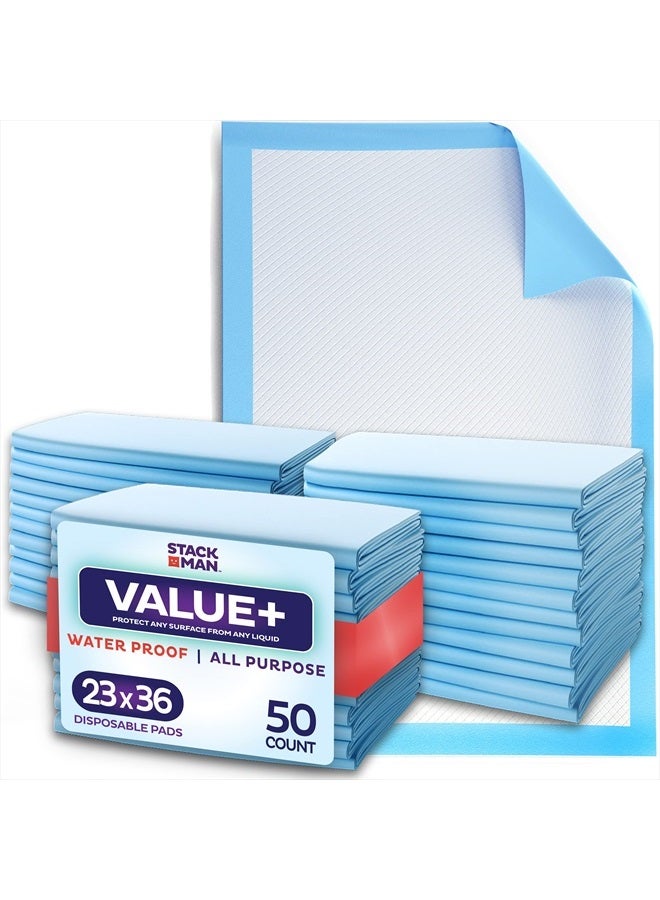 Stack Man Chucks Pads Disposable [50-Pack] Underpads 23x36 Incontinence Chux Pads Absorbent Fluff Protective Bed Pads, Pee Pads for Babies, Kids, Adults & Elderly | Puppy Pads Large for Training Leak Proof  - Image 1