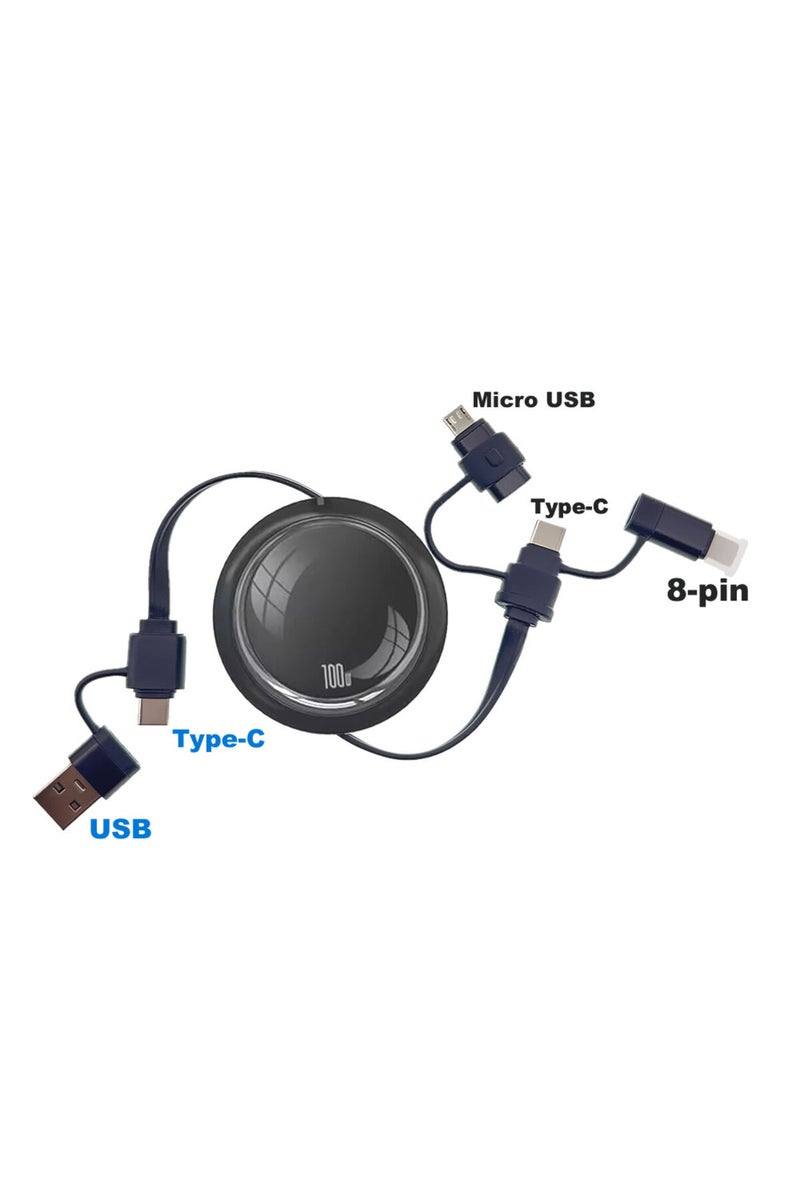 6 in 1-Black 1m 100W PD Fast Charging Cord 6 4 in 1 Retractable Data Cable USB-C to Type-c/Lightning