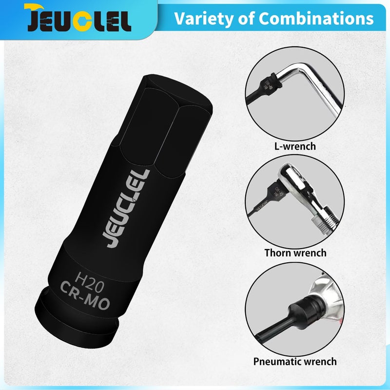 JEUCLEL جيوكل 20 مم رأس مفك براغي سداسي، H20 مقاس 1/2 بوصة رأس تأثير ألين، محول مفك براغي سداسي من فولاذ Cr-Mo لطول إضافي لمفاتيح ربط كهربائية لتثبيت البراغي - Image 3