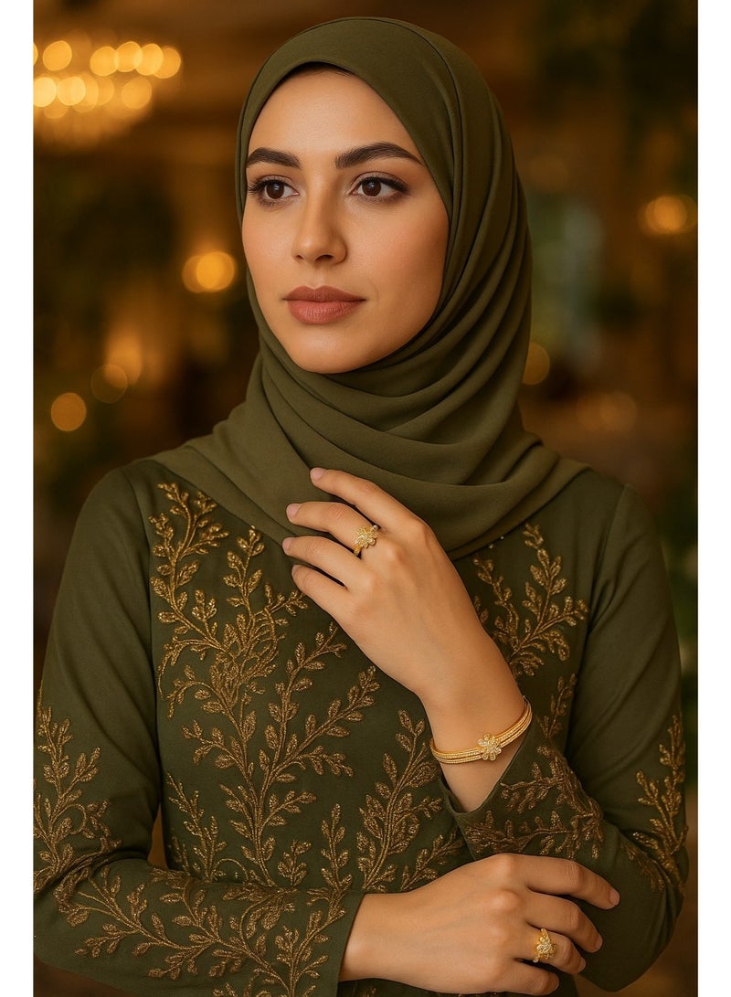 ياميكر طقم سوار كف وخاتم نسائي مطلي بالذهب من YAMEKER.AE | مجوهرات قابلة للتعديل بتصميم عنقود نجوم مرصّع بحجر الزركون CZ | طقم سوار وخاتم أنيق للحفلات | هدية موضة للزفاف والخطوبة ورمضان والعيد - Image 5