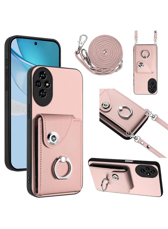 اس-توب جراب لهاتف Honor 200 Pro 5G مزود بحلقة وحقيبة بطاقات وحافظة هاتف مع حبل طويل - Image 1