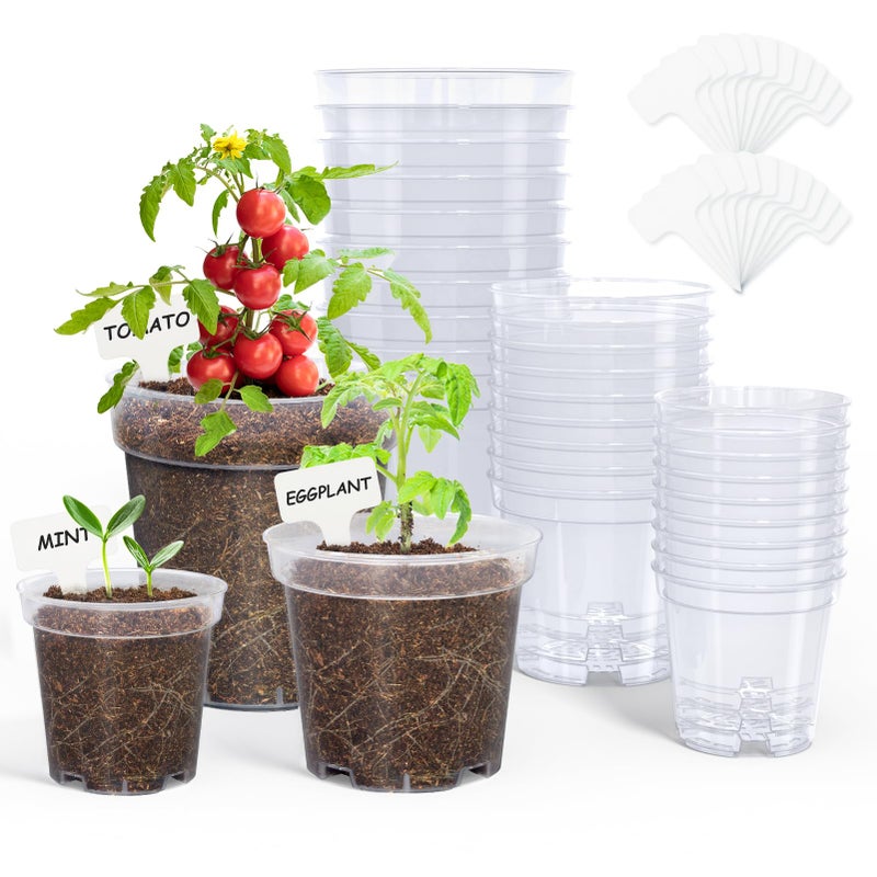 homenote Nursery Pots 30 Pack,3/4/5 Inch Plant Pot for Planting, Clear Nursery Pots for Plant,Plastic Seedling with Drainage Holes Seed Starter Flower High Transparency 20 Labels Excellent Hardness - Image 1