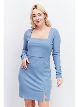 Women Solid Casual Mini Dress, Dusty Blue