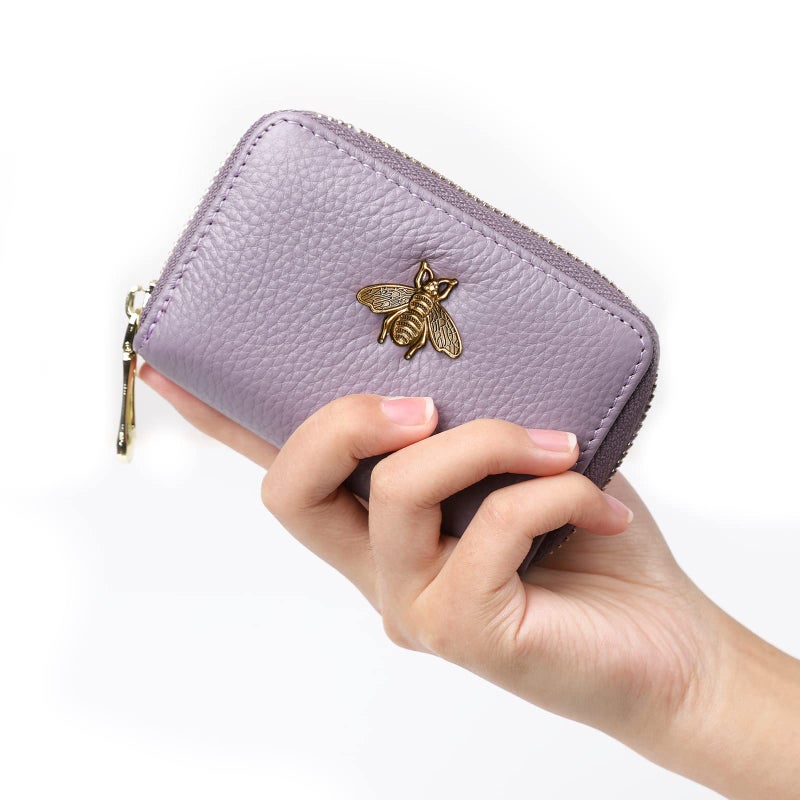 imeetu RFID Credit Card Holder, Small Leather Zipper Card Case Wallet for Women (Lite,Light Purple) - Image 2