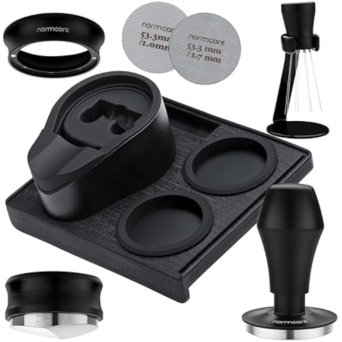 نورمكور مجموعة باريستا المدمجة 7 في 1 مقاس 533 مم، أداة توزيع مكبس القهوة Wdt مع حامل قمع الجرعات وشاشة قرص الدك وقاعدة حامل مرشح القهوة مجموعة باريستا الأساسية لـ Breville Sage مقاس 54 مم - Image 1