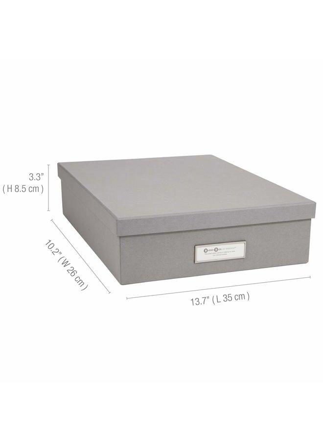 Bigso Oskar Fiberboard Label Frame Document Letter Box - File Organizer Box for Important Paperwork - Document Storage with a Lid & Metal Label Window - 3.3 in x 10.2 in x 13.8 in - Grey - Image 3