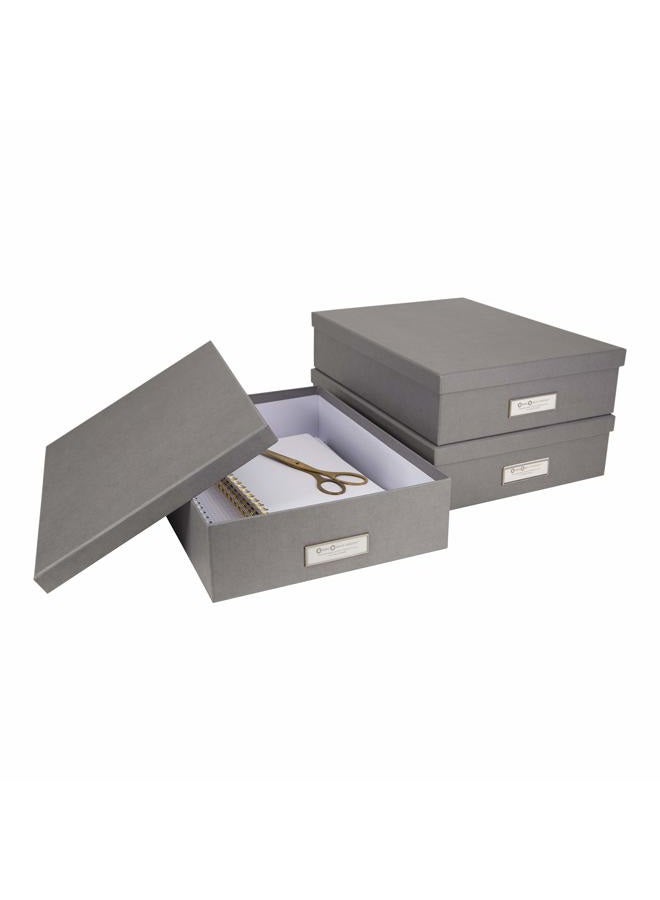 Bigso Oskar Fiberboard Label Frame Document Letter Box - File Organizer Box for Important Paperwork - Document Storage with a Lid & Metal Label Window - 3.3 in x 10.2 in x 13.8 in - Grey - Image 5