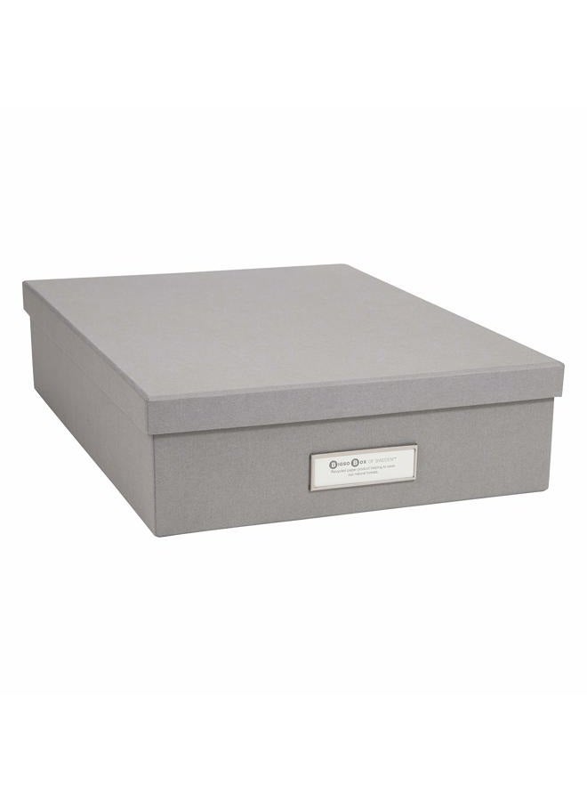 Bigso Oskar Fiberboard Label Frame Document Letter Box - File Organizer Box for Important Paperwork - Document Storage with a Lid & Metal Label Window - 3.3 in x 10.2 in x 13.8 in - Grey - Image 1