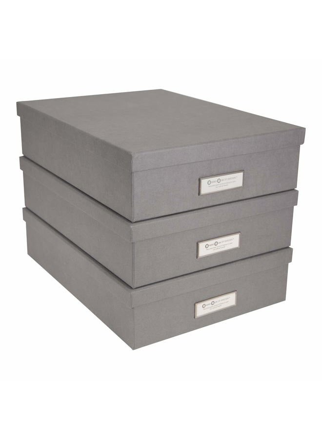 Bigso Oskar Fiberboard Label Frame Document Letter Box - File Organizer Box for Important Paperwork - Document Storage with a Lid & Metal Label Window - 3.3 in x 10.2 in x 13.8 in - Grey - Image 4