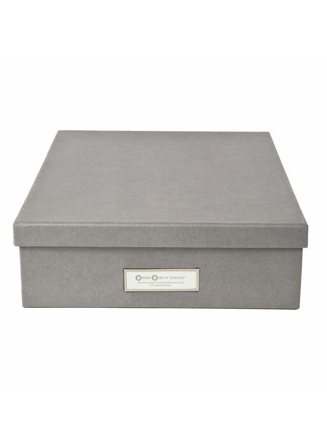 Bigso Oskar Fiberboard Label Frame Document Letter Box - File Organizer Box for Important Paperwork - Document Storage with a Lid & Metal Label Window - 3.3 in x 10.2 in x 13.8 in - Grey - Image 2