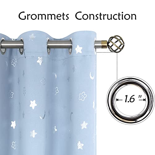 BGment Nursery Curtains for Boys Bedroom, Star and Moon Blackout Curtains for Kids Room, Girls Thermal Insulated Room Darkening Window Curtains Drapes with Grommet 63 Inch Long, Spa Blue, 52 Wide - Image 3