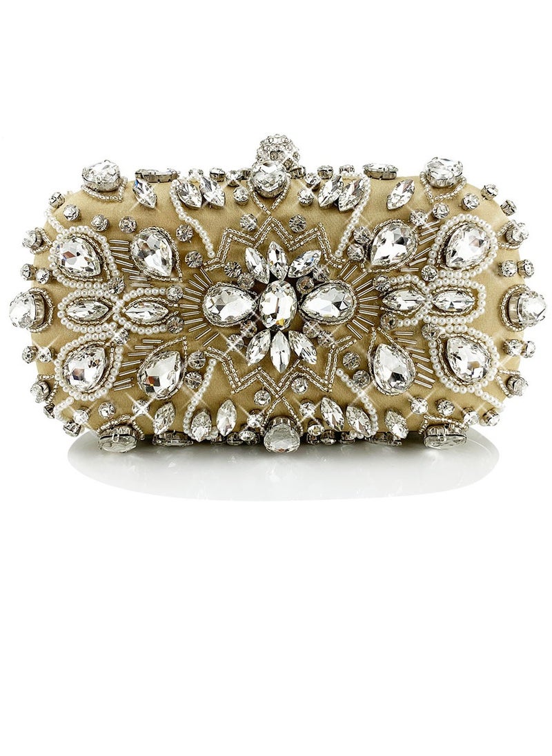 Loquat - Womens Rhinestones Decoration Clutch Purses Evening Crossbody Bag Chain Handbag for Wedding Cocktail Party Prom Light Yellow - Image 1