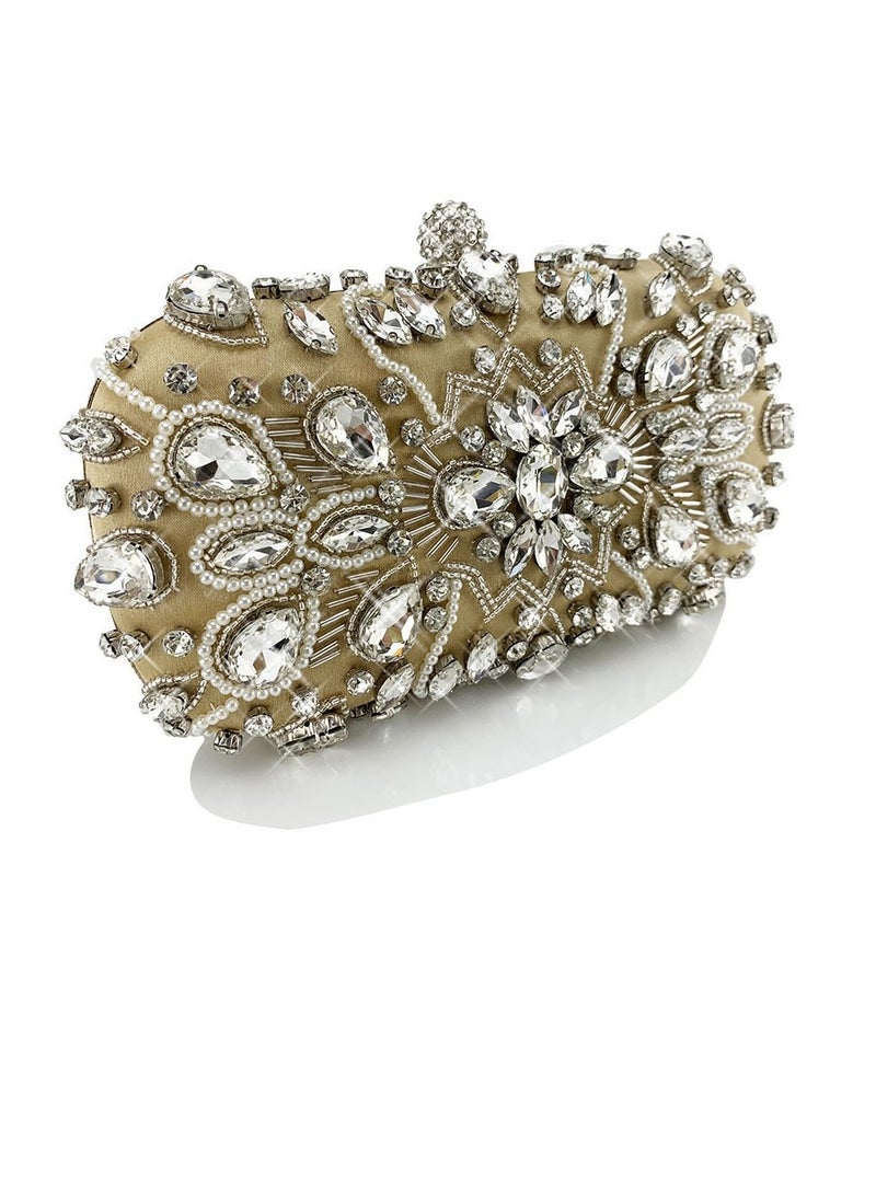 Loquat - Womens Rhinestones Decoration Clutch Purses Evening Crossbody Bag Chain Handbag for Wedding Cocktail Party Prom Light Yellow - Image 1