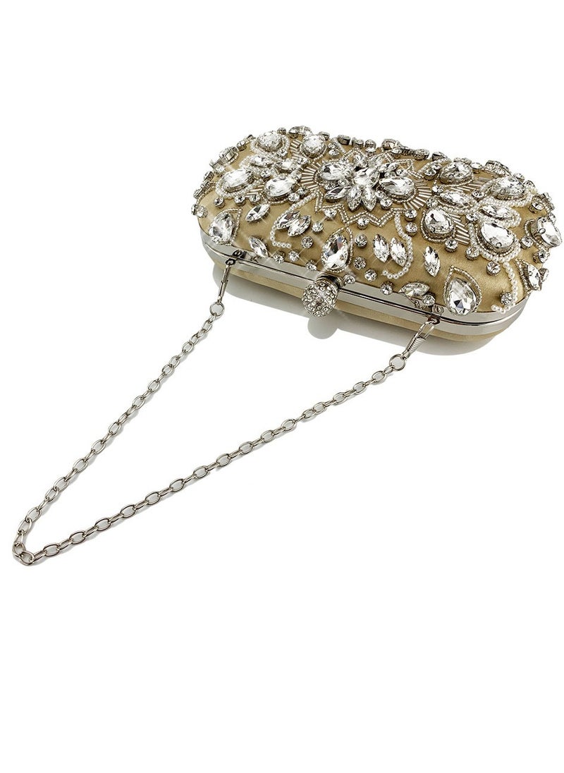 Loquat - Womens Rhinestones Decoration Clutch Purses Evening Crossbody Bag Chain Handbag for Wedding Cocktail Party Prom Light Yellow - Image 1