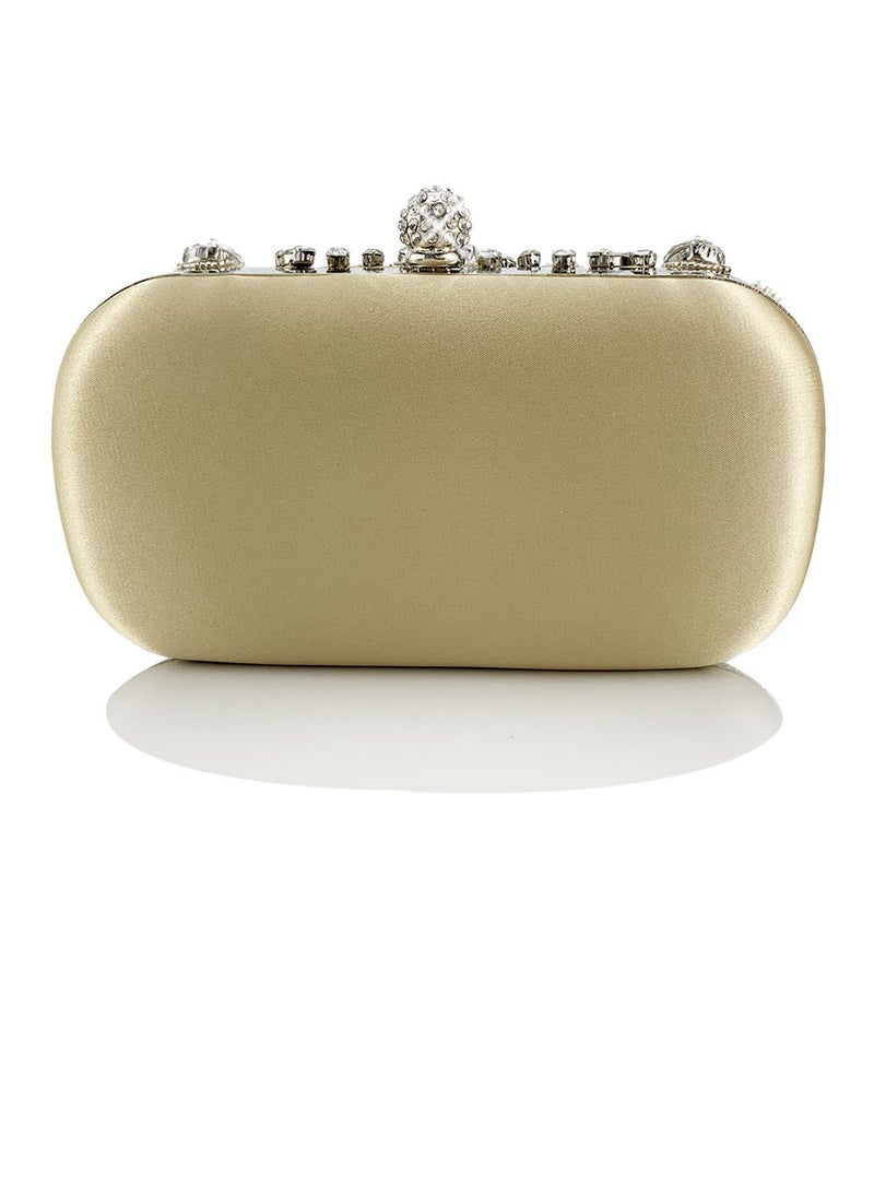 Loquat - Womens Rhinestones Decoration Clutch Purses Evening Crossbody Bag Chain Handbag for Wedding Cocktail Party Prom Light Yellow - Image 1