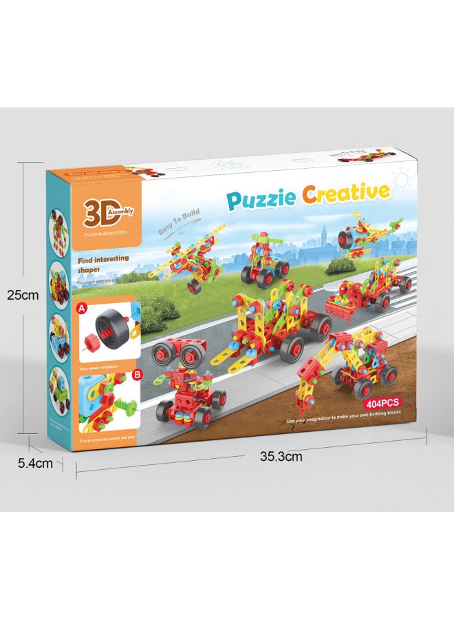 Children's Screw Toy Assembly Toolbox Removable Boy Assembly Toy Explosions-Color:404 Particles (color Box With Drill) - Image 1