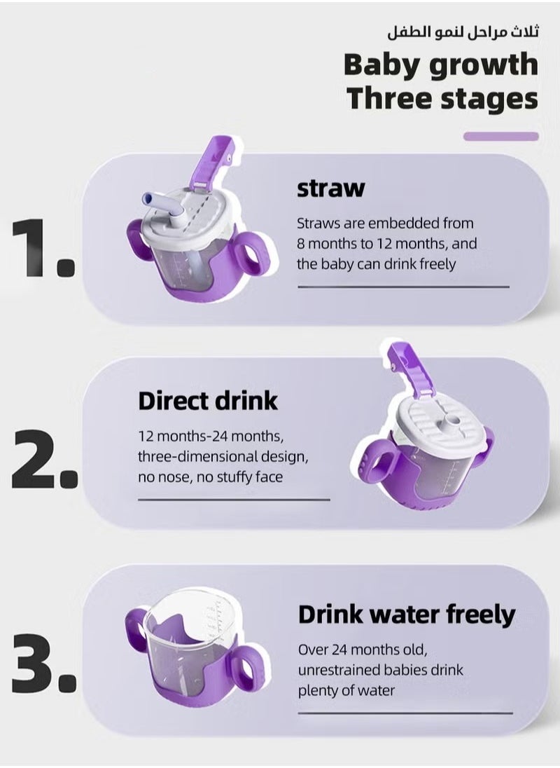 MIXDE 2PCS Baby Sippy Cup with Straw, Silicone Straw Cup + Trainer Cup with Deflector Cap for Boys Girls Child Drinking Water, Spill Proof Sippy Cups with Double Handles for Easy Grip, 150ml+300ml  - Image 3