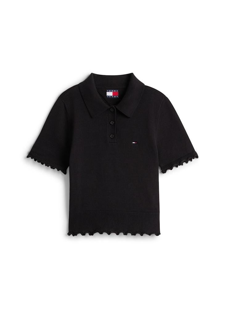 TOMMY JEANS Ruffle Hem Slim Polo Jumper - Image 5