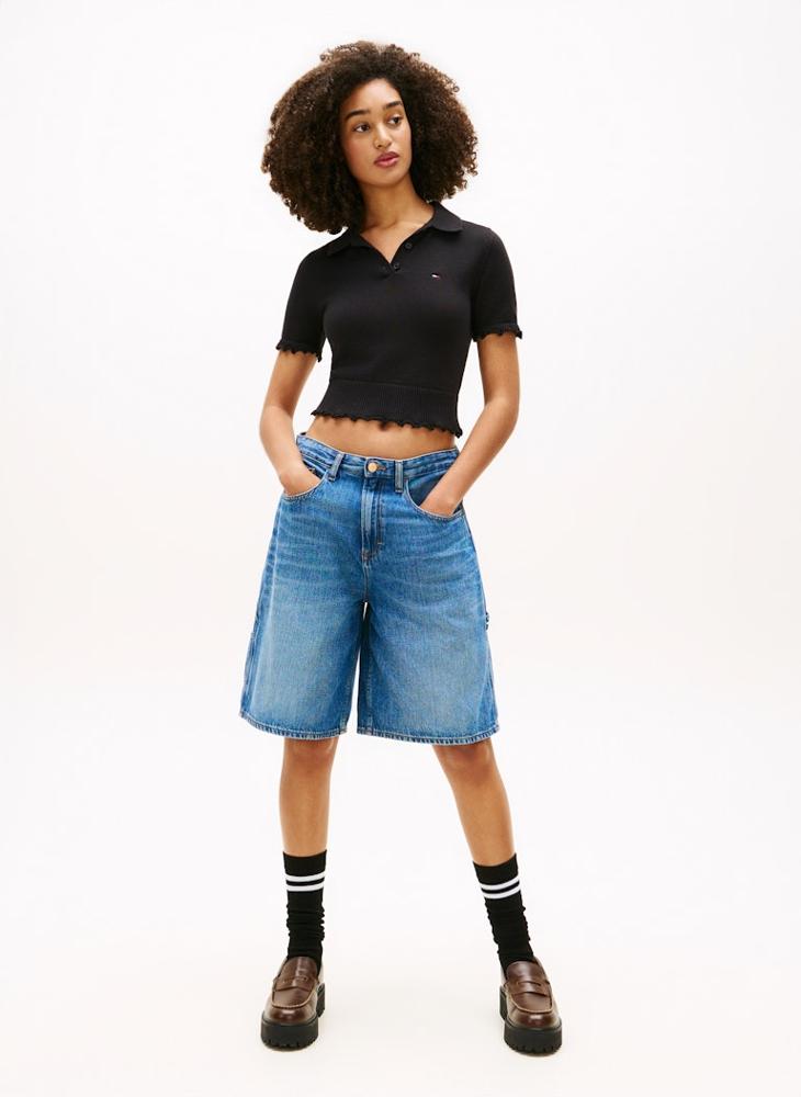 TOMMY JEANS Ruffle Hem Slim Polo Jumper - Image 4
