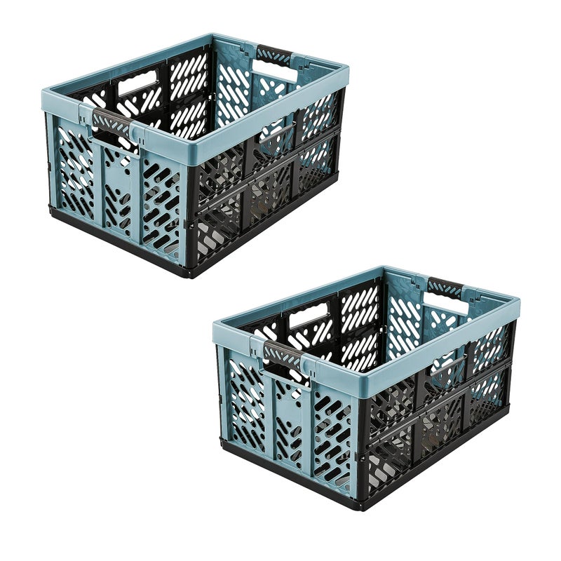 keeeper 2 x Sturdy Professional Folding Boxes with Soft-Touch Handles, 45 L, Ben, Nordic Blue - Image 1