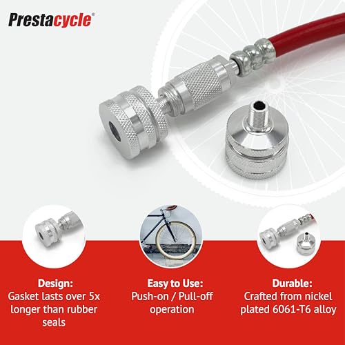 Prestacycle Quick-Click Big Presta Head - Urethane Gasket for Tubeless & Standard Presta Valves, Fits Floor Pumps & Prestaflator Pro Tools, 6061-T6 Alloy Construction, Bicycles - Image 4
