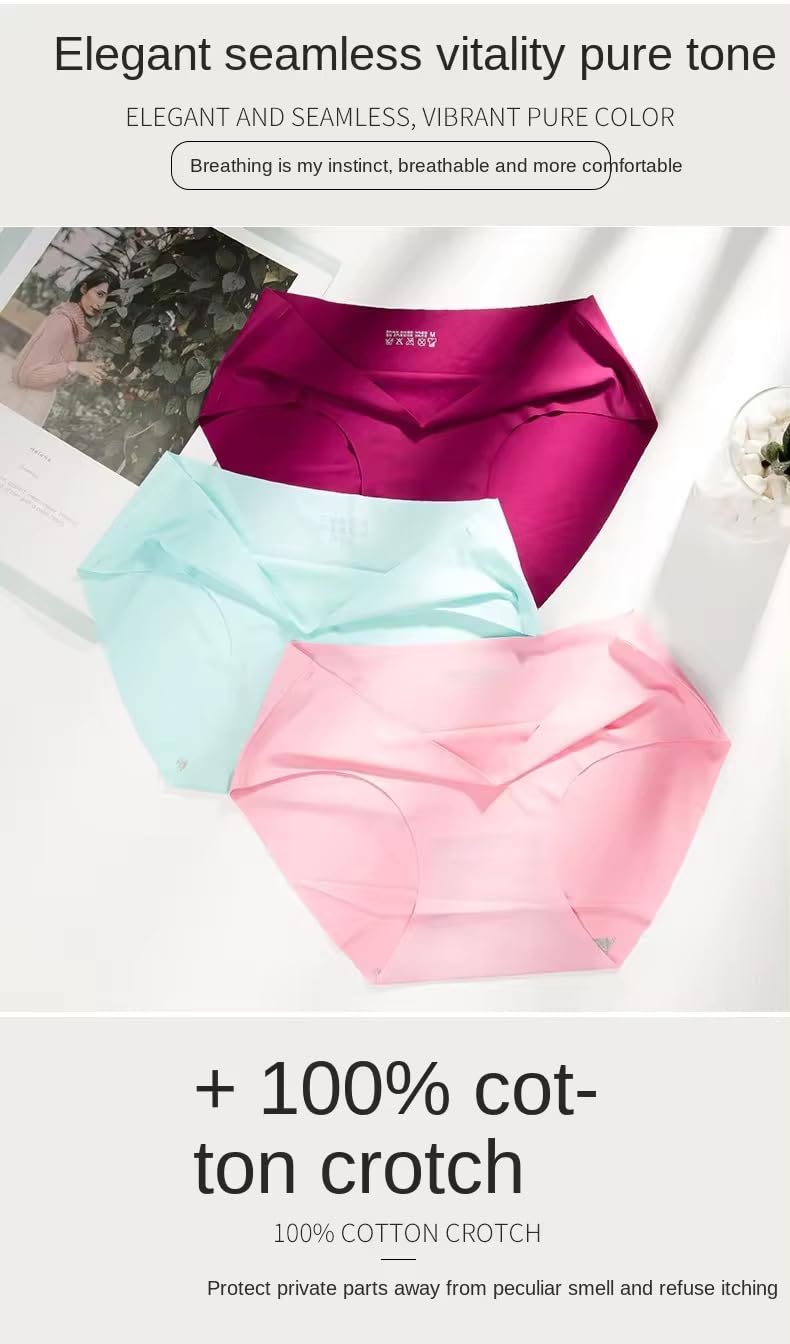 GITGRNTH Seamless Panties for Women Invisible No Show Laser Cut Ice Silk Panty for Women - 4 PCS -Multicolored (in, Alpha, L, Multicolor 4 PCS) - Image 3