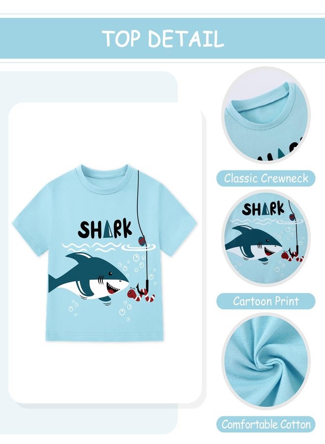 Latnnut Toddler Clothes for Boys 3t Crew Neck T-shirt+Striped Shorts With Pockets Outfits Cotton Shark Clothing Set Summer Vacation - Image 3