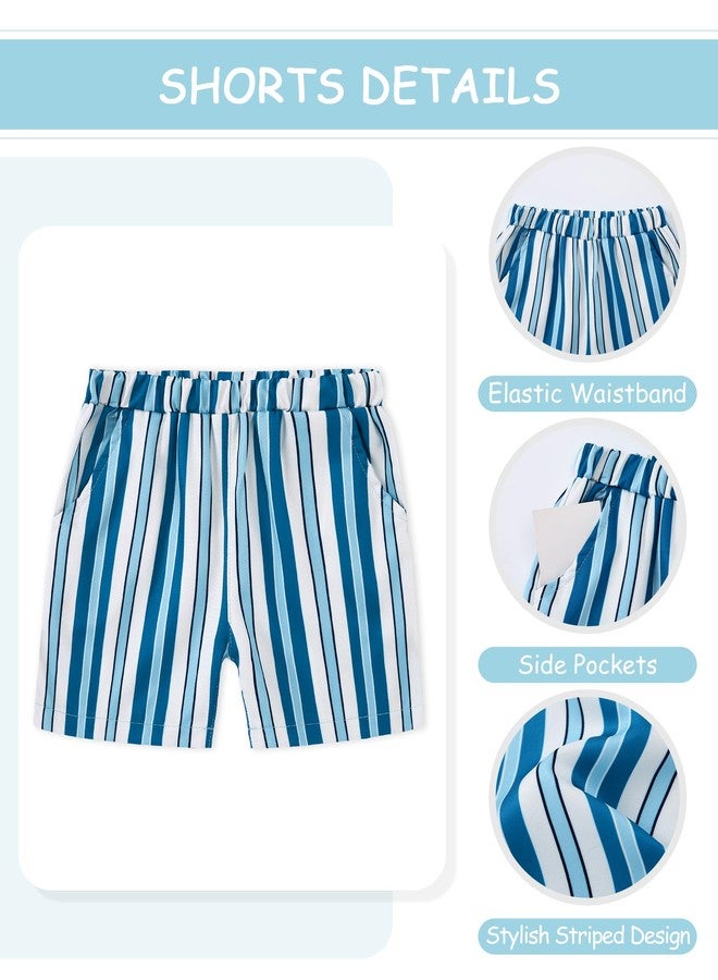 Latnnut Toddler Clothes for Boys 3t Crew Neck T-shirt+Striped Shorts With Pockets Outfits Cotton Shark Clothing Set Summer Vacation - Image 4