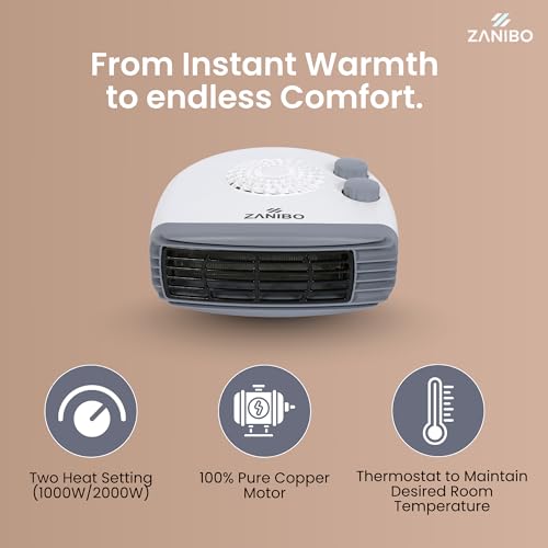 Zanibo | Since 1997 | 2000W Blower Heater for Home + 2000W Portable Electric Room Fan Heater | Adjustable Thermostat, Multiple Heat Settings, Overheat Protection | Fast Heating for Home (ZEH-1160) - Image 3