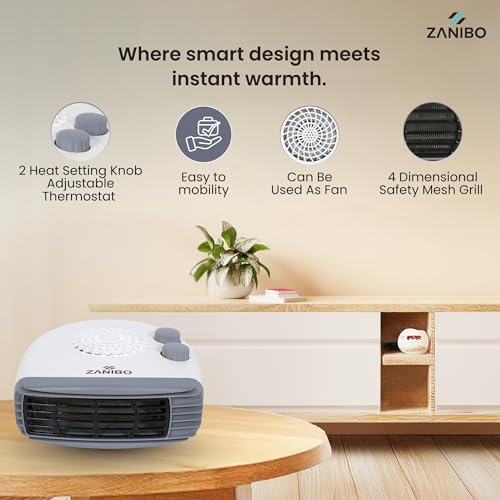 Zanibo | Since 1997 | 2000W Blower Heater for Home + 2000W Portable Electric Room Fan Heater | Adjustable Thermostat, Multiple Heat Settings, Overheat Protection | Fast Heating for Home (ZEH-1160) - Image 5