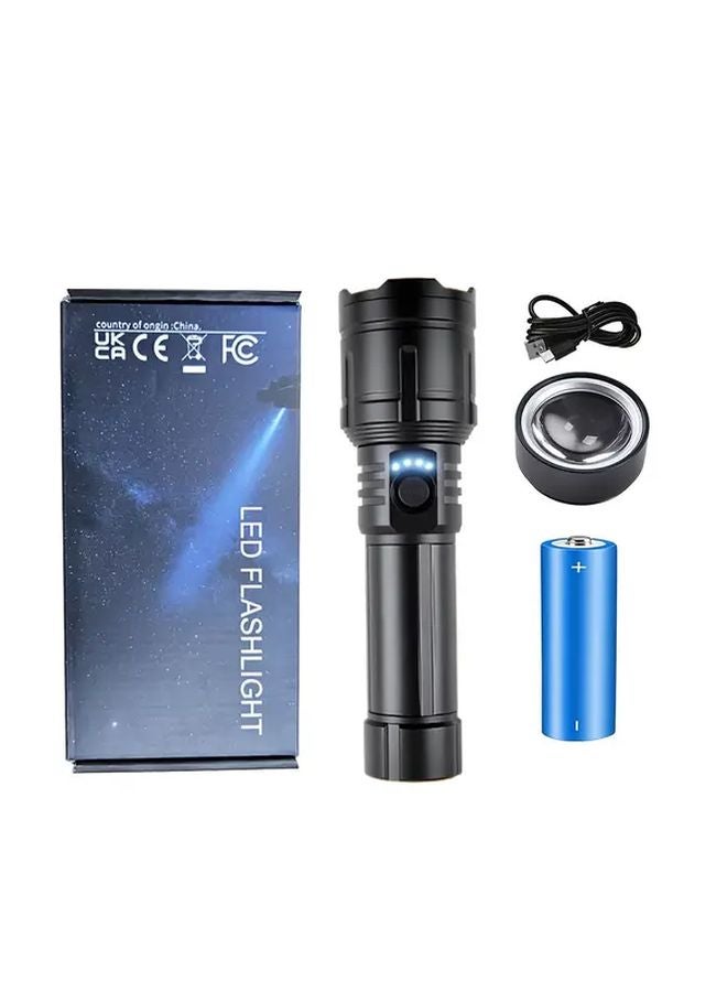 Black High Intensity Focus Flashlight With Match Ignition And Phone Charging For Outdoor - Image 1