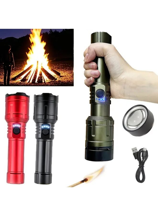 Black High Intensity Focus Flashlight With Match Ignition And Phone Charging For Outdoor - Image 3