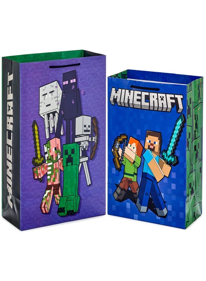 Hallmark Minecraft Gift Bag Bundle (2 Bags: 13" Large Blue Bag, 15" Extra Large Green) for Birthdays, Christmas, Valentine's Day, Halloween, Kids Parties - Image 5