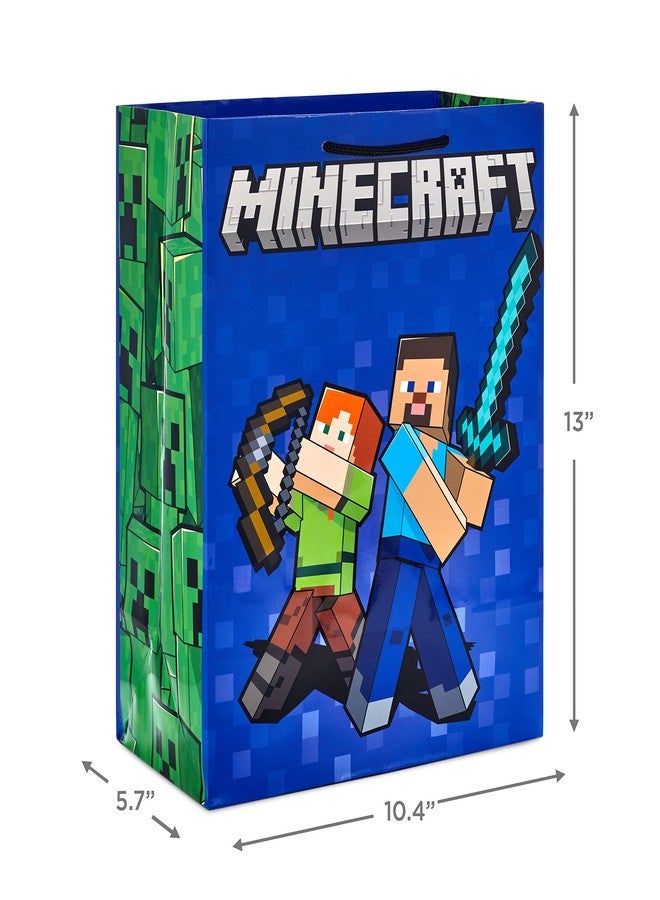 Hallmark Minecraft Gift Bag Bundle (2 Bags: 13" Large Blue Bag, 15" Extra Large Green) for Birthdays, Christmas, Valentine's Day, Halloween, Kids Parties - Image 3