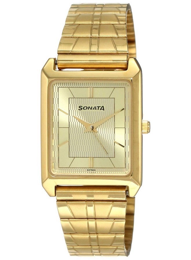 سوناتا ساعة سوناتا كوارتز أنالوج بمينا بلون الشمبانيا وحزام معدني للرجال - NS7007YM13 - Image 1