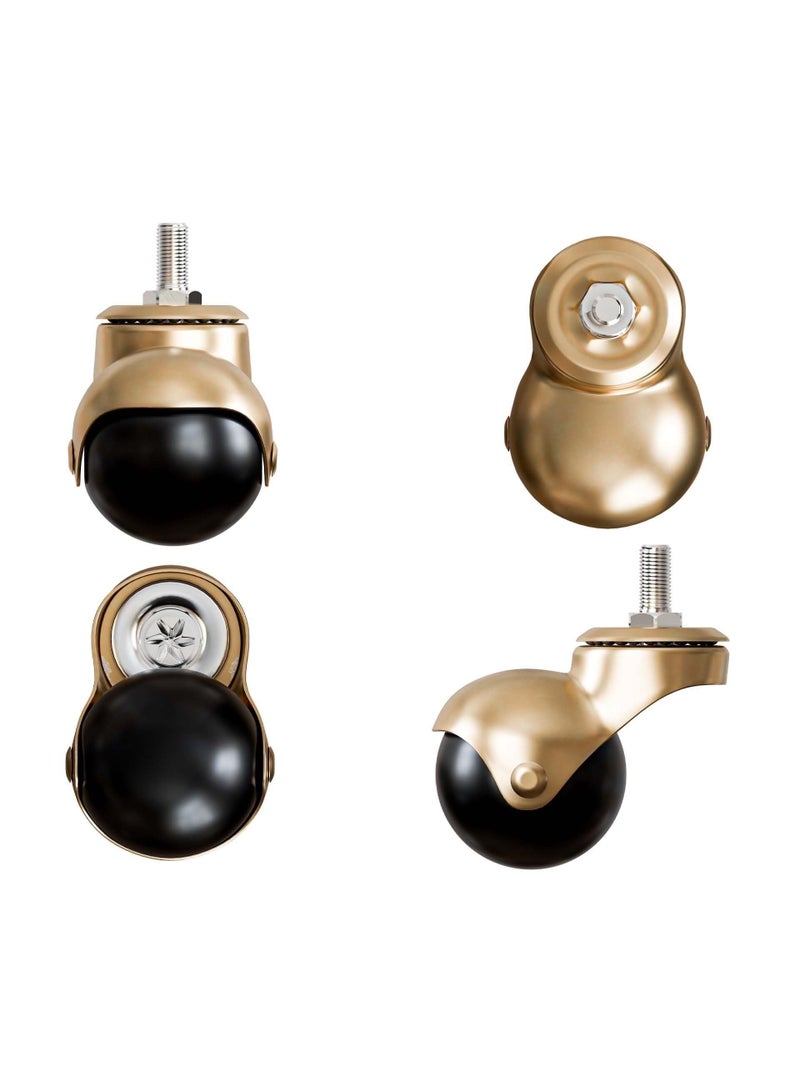 مجموعة من 4 عجلات كروية ذهبية اللون مقاس 2 بوصة مع ساق ملولبة للأثاث، توفر دورانًا بزاوية 360 درجة - Image 1