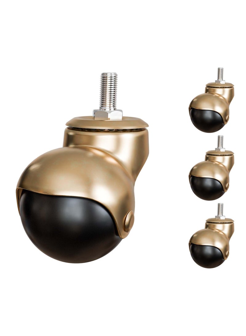 مجموعة من 4 عجلات كروية ذهبية اللون مقاس 2 بوصة مع ساق ملولبة للأثاث، توفر دورانًا بزاوية 360 درجة - Image 2