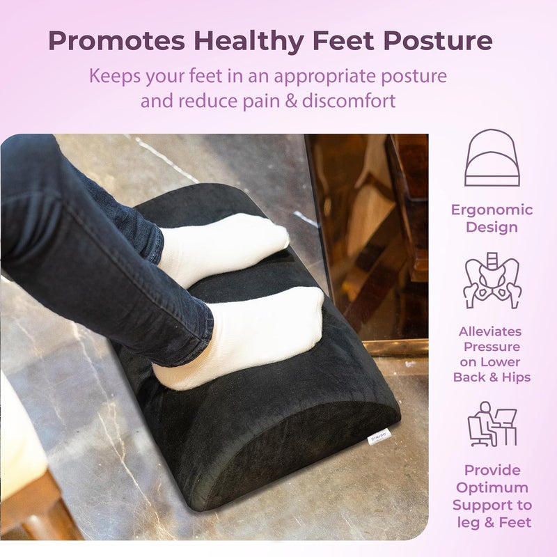 Rinipo Ergonomic Under Desk Footrest Cushion 4 Height Memory Foam Leg Elevation for Office ChairSofaGaming Chair Hip and Back Pain ReliefPosture CorrectionRemovable Washable Zipper Cover BlackVelvet - Image 5