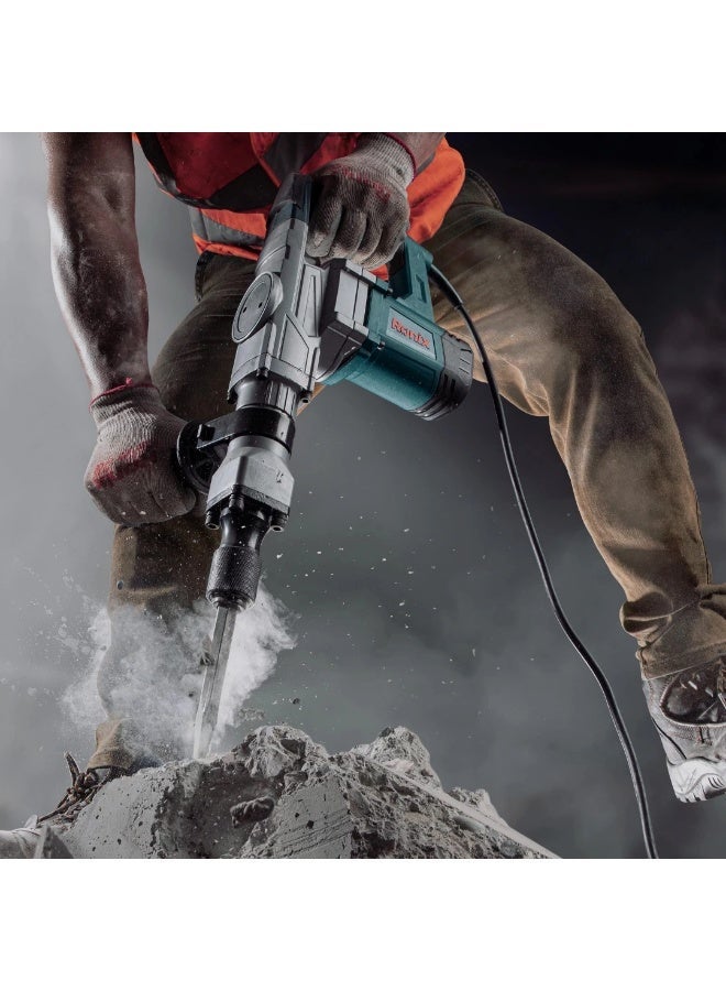 RONIX Demolition Hammer 1100W, 6.4kg Lightweight Breaker with 15J Impact Energy, 3900 BPM, Hex Chuck, Includes 2 Chisels & BMC Case, German Technology #2820 - Image 5