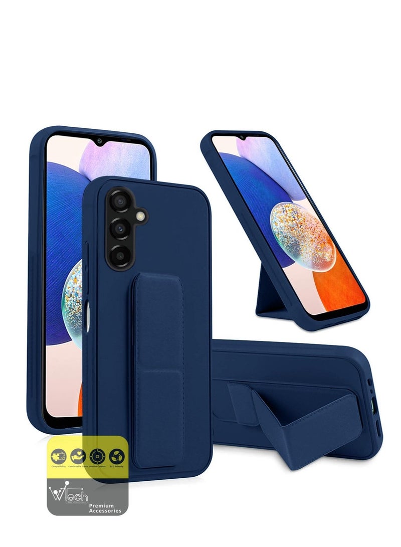 Wtech Hand Grip Case Cover Foldable Magnetic Kickstand Wrist Strap Finger Grip With Built-in Iron For Samsung Galaxy A14 4G / 5G 2023 Navy Blue - Image 1