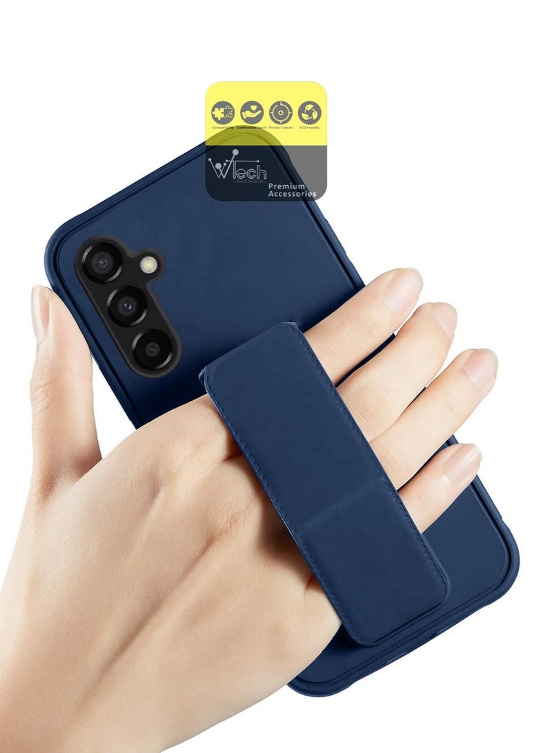 Wtech Hand Grip Case Cover Foldable Magnetic Kickstand Wrist Strap Finger Grip With Built-in Iron For Samsung Galaxy A14 4G / 5G 2023 Navy Blue - Image 2