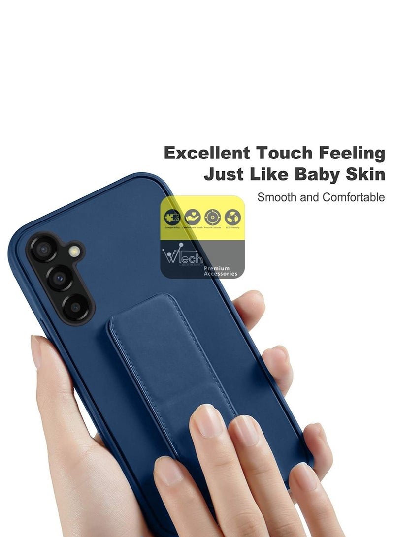 Wtech Hand Grip Case Cover Foldable Magnetic Kickstand Wrist Strap Finger Grip With Built-in Iron For Samsung Galaxy A14 4G / 5G 2023 Navy Blue - Image 4