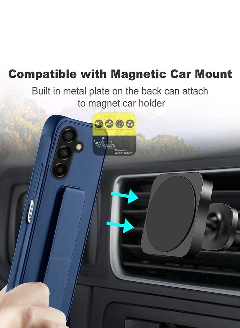 Wtech Hand Grip Case Cover Foldable Magnetic Kickstand Wrist Strap Finger Grip With Built-in Iron For Samsung Galaxy A14 4G / 5G 2023 Navy Blue - Image 3